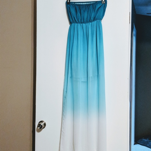 Blue/green Ombre Strapless Maxi Dress - Picture 2 of 4